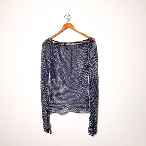 Tahari Sheer 100% Silk Y2K Long Sleeve Blue Blouse Top - Picture 1 of 8